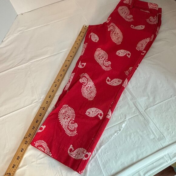 Lands End Women's 8P Red Paisley Mid Rise Straight Leg Pants Cotton Spandex - Picture 9 of 9